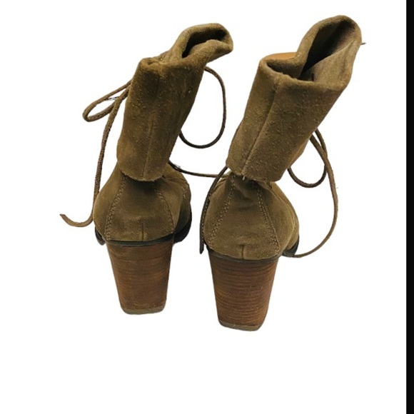 MIA Paulette Genuine Leather Olive Suede Lace Up Chucky Heels Boots. - Picture 6 of 8